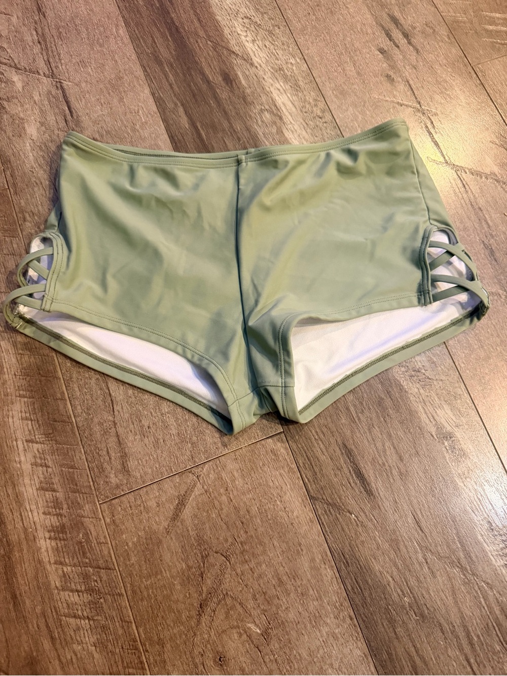 Maurices Sage Green Bike Swim Shorts with Side Strappy Cutouts